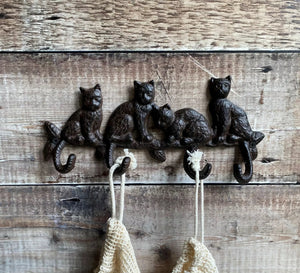 Cast Iron Vintage Style Coat / Key Hooks Cat Theme