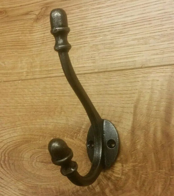 6 x Cast Iron Coat Hooks Double Acorn Vintage Retro Style NEW
