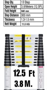 3.8 Metre Telescopic Ladder 12.5ft Aluminium Extension Ladders