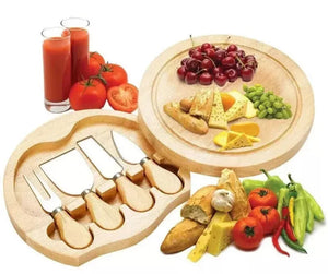 Cheese Board Full Set Serving Platter Tray with 4 Cutters