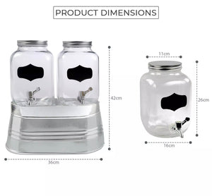 2 x 4 Litre Glass Beverage Drinks Dispenser Jug Jar