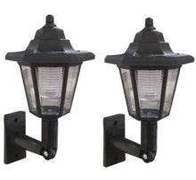 Load image into Gallery viewer, 2 x Black Traditional Lantern Solar Wall Lights Outdoor Garden Fence Lighting