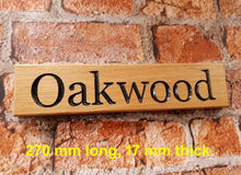 Load image into Gallery viewer, Personalised Oak House Sign, Carved, Custom Engraved Outdoor Wooden Name Plaque