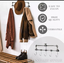 Load image into Gallery viewer, Vintage Style Industrial Wall Mounted Coat Hooks Rack Pegs Towel Rail Bathroom