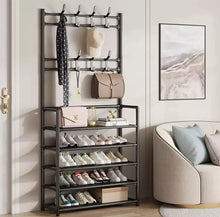 Load image into Gallery viewer, Hat &amp; Coat Rail Stand Compact Floor Stand Hanger 5 Tier Shoe Rack