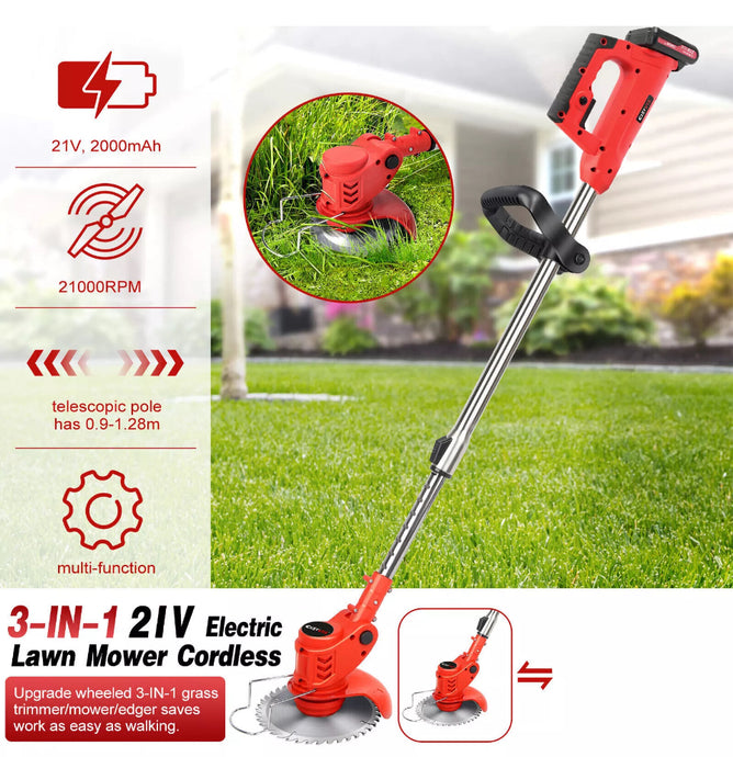 21V Cordless Strimmer Grass Trimmer Weed Cutter, Edger & 2 Batteries