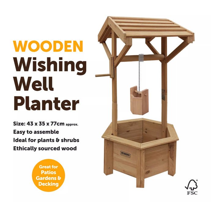 Wooden Wishing Well Garden Planter Patio Ornament 77cm High