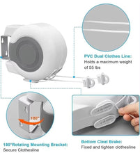 Load image into Gallery viewer, 30m Retractable Clothes Reel Double Washing Line Wall Mounted Outdoor