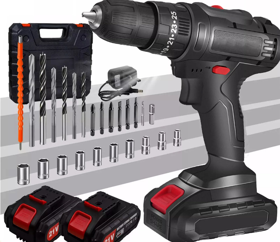 21V Cordless Drill Combi Screwdriver Set with 2 Batteries