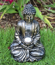 Load image into Gallery viewer, Garden Ornament Solar Buddha Brass Effect Outdoor or Indoor Statue