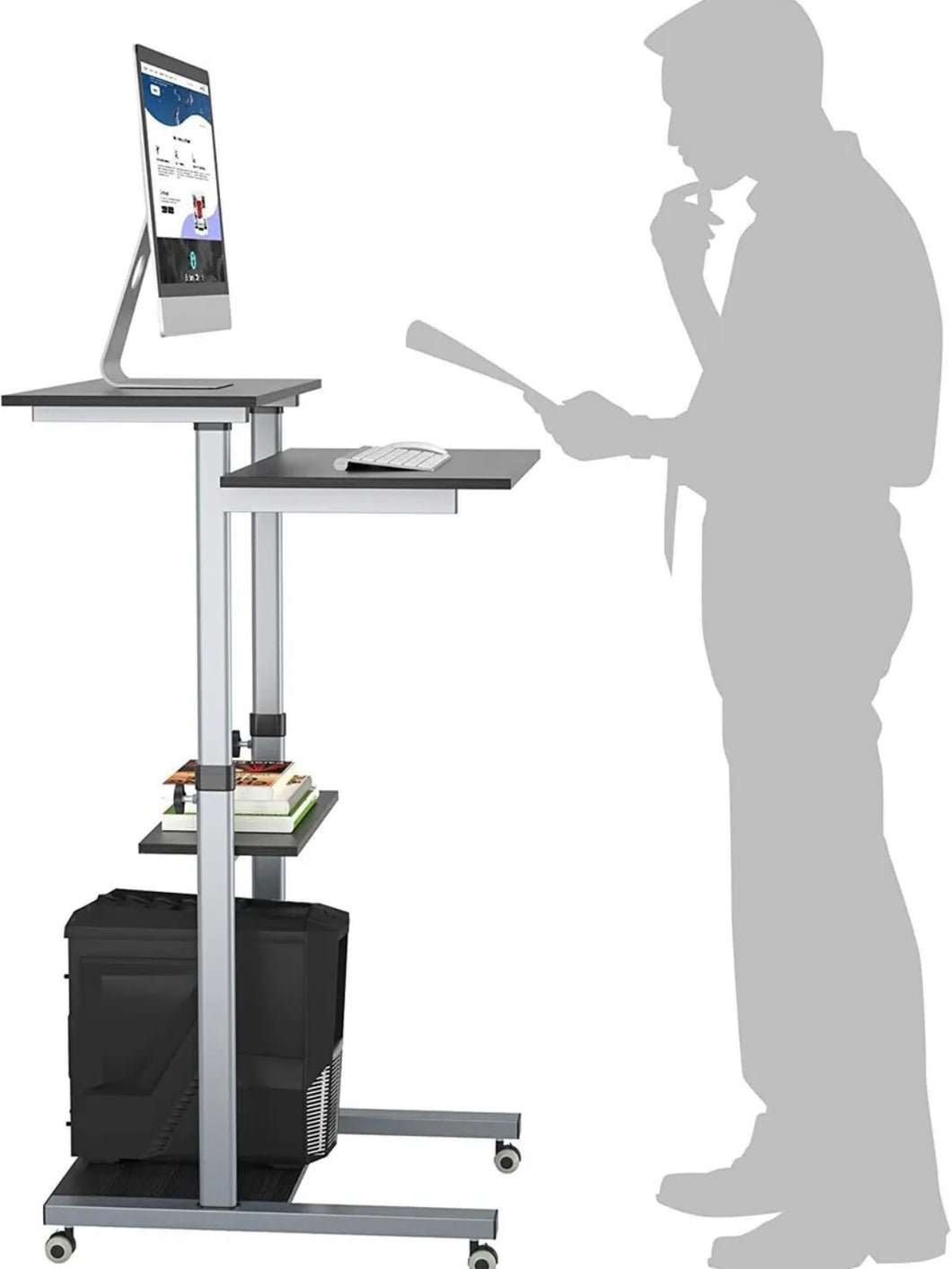 Mobile Computer Desk Height Adjustable Stand Up Workstation Laptop Table