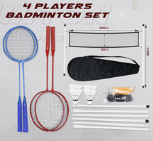 Load image into Gallery viewer, Badminton Set 4 Rackets, Shuttlecocks, Poles and Net