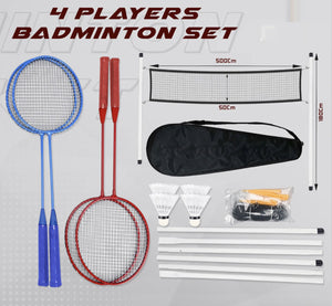 Badminton Set 4 Rackets, Shuttlecocks, Poles and Net