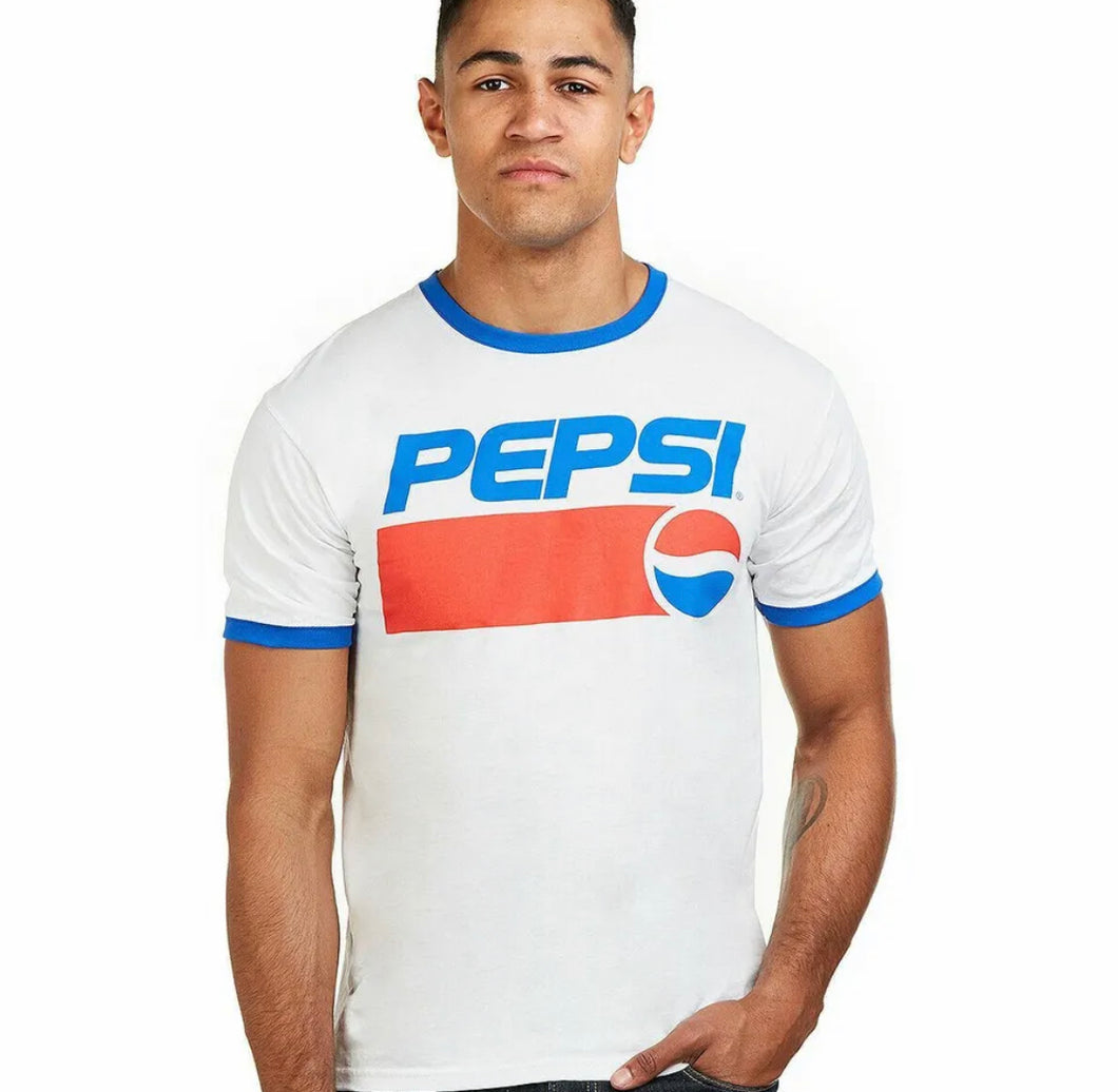 Pepsi Mens T-shirt 1991 Retro Logo Ringer White S - XXL Official