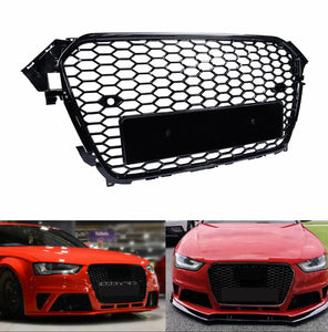 For Audi A4 B8 RS4 Style Gloss Black Honeycomb Mesh Bumper Centre Grille 2013-15 Facelift