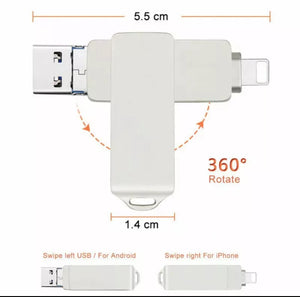 3 in 1 USB 3.0 Memory Stick 1TB / 2TB Flash Drive For iPhone PC etc