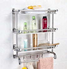 Load image into Gallery viewer, 3 Tier Stainless Steel Bathroom Towel Rail Rack Wall Mount Shelf