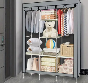Canvas Covered Wardrobe Metal Frame Portable Storage