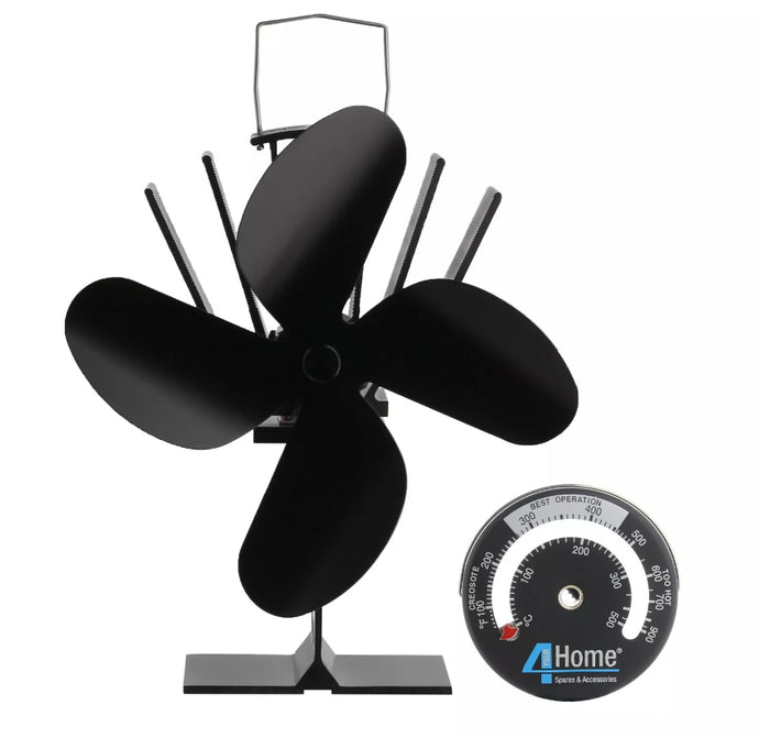 4 Blade Stove Top Fan for Log Burner with Temperature Gauge