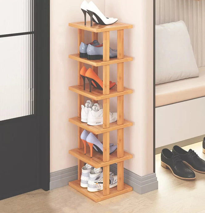 Vertical Shoe Rack 6 Tier Bamboo Corner Shelf Organiser