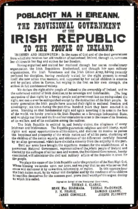 Irish Proclamation 1916 Easter Rising Metal Wall Sign