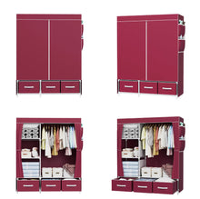 Load image into Gallery viewer, Canvas Wardrobe Fabric Clothes Hanging Rail &amp; 3 Storage Boxes