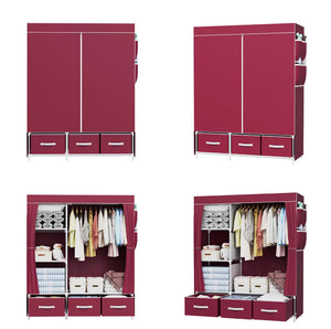 Canvas Wardrobe Fabric Clothes Hanging Rail & 3 Storage Boxes