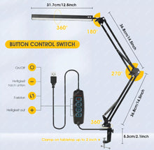 Load image into Gallery viewer, LED Desk Lamp Eye-Caring Adjustable Swing Arm Light with Clamp