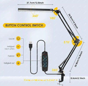 LED Desk Lamp Eye-Caring Adjustable Swing Arm Light with Clamp