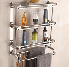 Load image into Gallery viewer, 3 Tier Stainless Steel Bathroom Towel Rail Rack Wall Mount Shelf