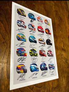 Formula One F1 2023 All Drivers Helmets Signed Poster Print Photo