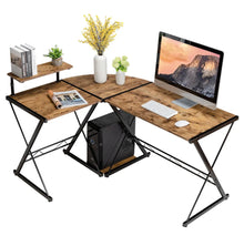 Load image into Gallery viewer, L-Shaped Corner Computer Desk PC Table Workstation W/ Monitor Stand &amp; Host Tray