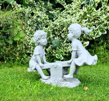 Load image into Gallery viewer, Garden Ornament Boy and Girl Seesaw Stone Effect