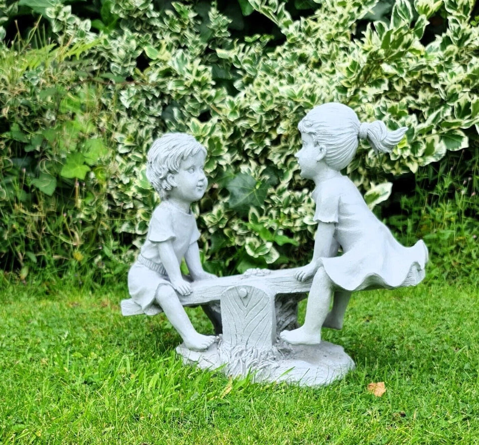 Garden Ornament Boy and Girl Seesaw Stone Effect