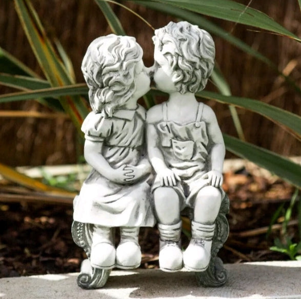 Vintage Stone Effect Kissing Kids Garden Ornament