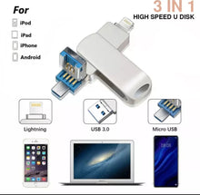 Load image into Gallery viewer, 3 in 1 USB 3.0 Memory Stick 1TB / 2TB Flash Drive For iPhone PC etc
