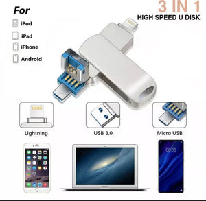 3 in 1 USB 3.0 Memory Stick 1TB / 2TB Flash Drive For iPhone PC etc