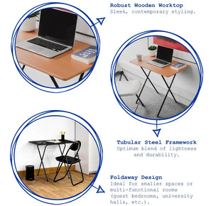 Folding Wooden Desk & Chair Set • Home Study Laptop Computer Table