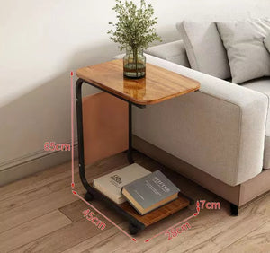 C Shaped Side End Coffee Table with Wheels