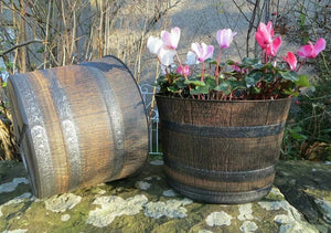 Round Whisky Barrel Planter Garden Plastic Plant Flower Herb Pot 32cm