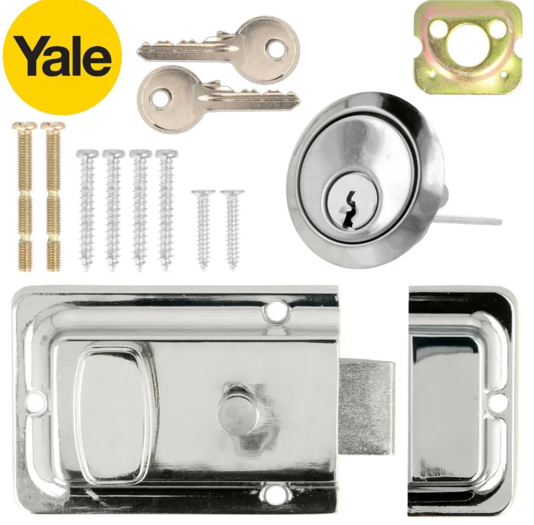 YALE Chrome Deadlock Night Latch Door Lock Catch Cylinder Key Rim 60mm