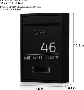 Personalised Letter Box Post Mail Box Wall Mounted with Combination Lock
