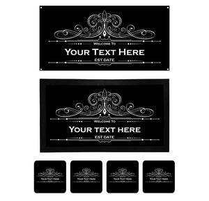 Personalised Home Bar Kit • Runner, Metal Sign, 4 Drinks Coasters Set