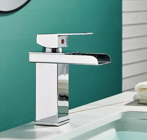 Monobloc Bathroom Sink Mixer Chrome Tap Waterfall Single Lever