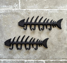 Load image into Gallery viewer, Pack of 2 Cast Iron Fish Bone Wall Hooks Rack Coat Hanger