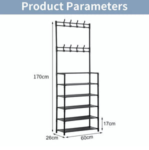 Hat & Coat Rail Stand Compact Floor Stand Hanger 5 Tier Shoe Rack