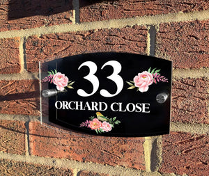 Personalised Floral Anthracite House Sign Plaque