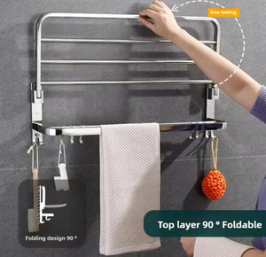 Double Towel Rail Wall  Mounted Bathroom Rack with Hooks