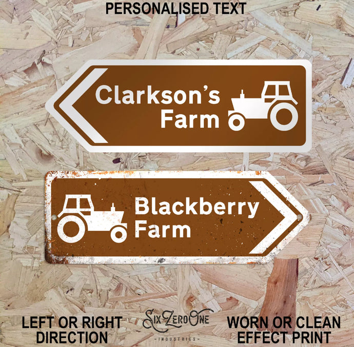 Personalise Tractor Farm Metal Sign Pointing Right/Left