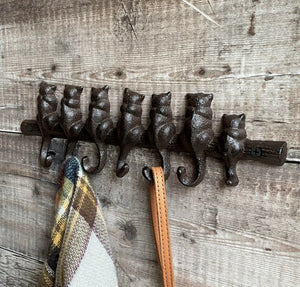 Cast Iron Vintage Style Coat / Key Hooks Cat Theme